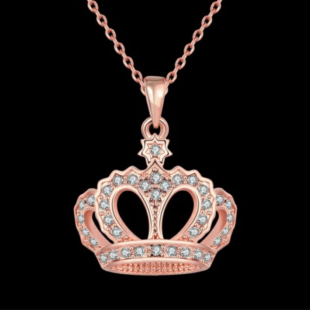 Rose Gold Crown Necklace w/ Cubic Zirconia Hypoallergenic 18 in. NWOT